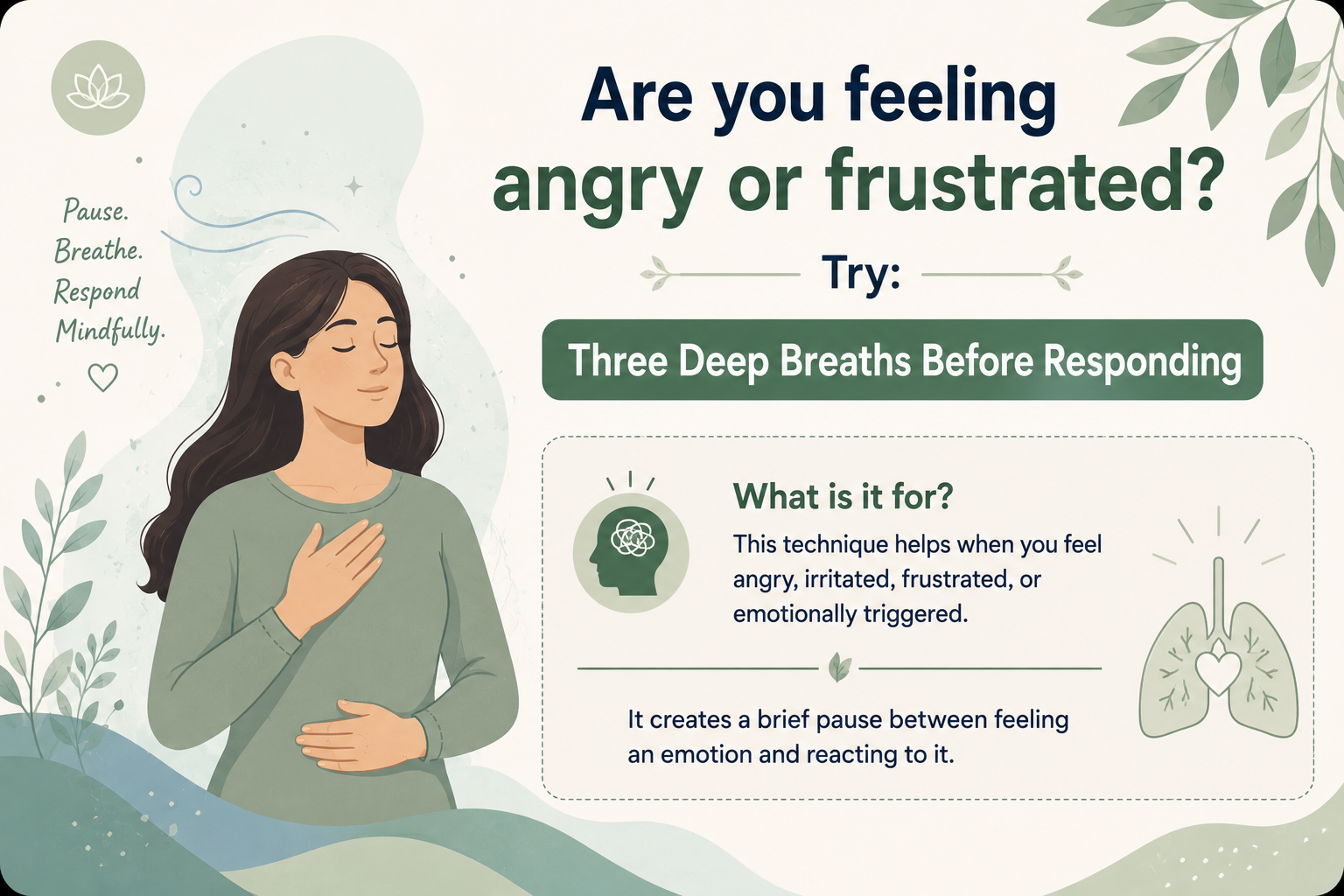 A calm person practicing breathing before responding